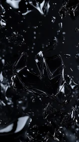 Shattered black glass shards in abstract floating motion