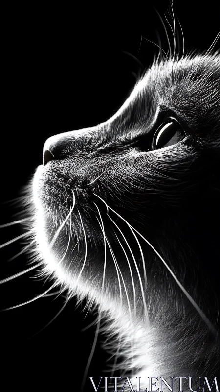Cat Head Profile in High Contrast Black and White