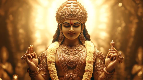 Radiant digital deity icon with ornate golden sculptural detail.