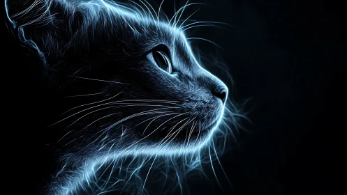 Neon Feline Portrait with Luminescent Outline Effect.