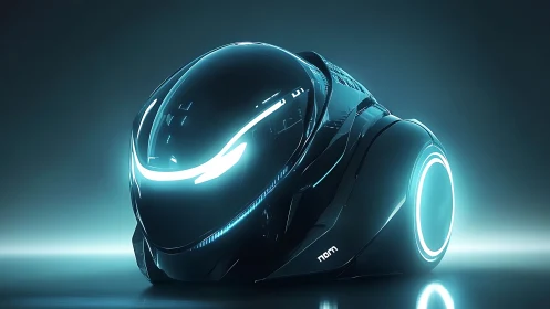 Futuristic neon motorcycle helmet rendered in sleek 3D form