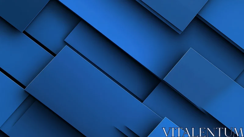 Orthogonal blue panel strata with controlled shadow gradients.