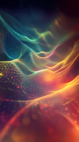 Color gradient data waves form luminous digital mesh surface