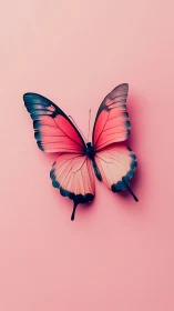Graceful pink butterfly rests softly on gentle pastel pink