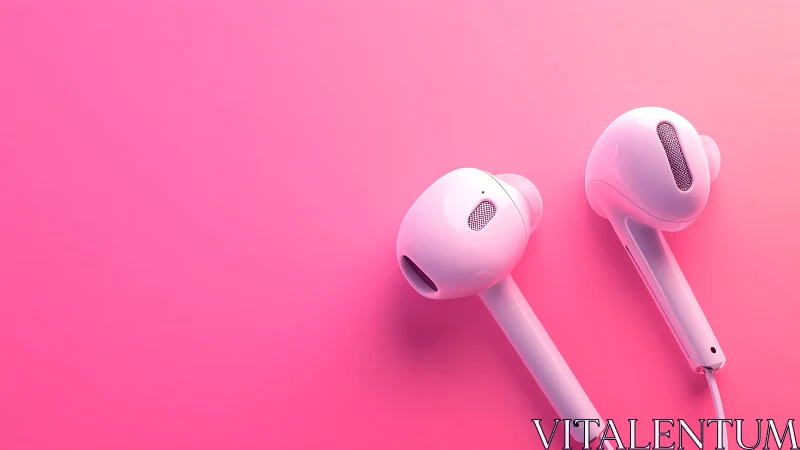 Soft pink earbuds rest gently on a bright pastel backdrop