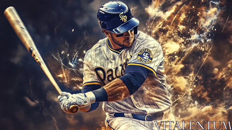 Dynamic digital painting of power hitter in explosive swing motion.