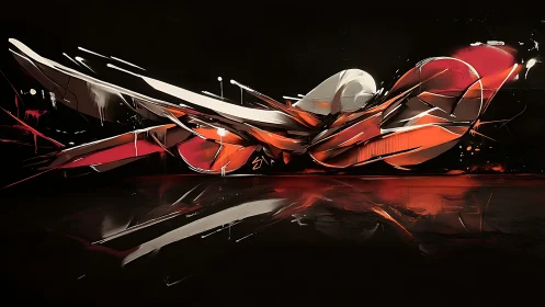 Flowing red abstraction dancing across a dark canvas.