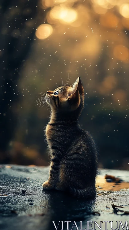 Kitten's Golden Reverence: Backlit Atmospheric Composition.