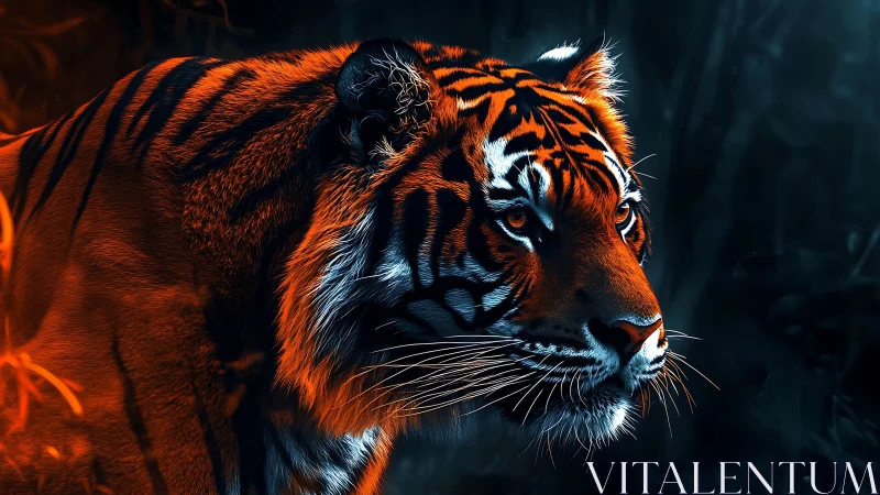 Neon-Edge Tiger Portrait in High-Contrast Digital Painting.