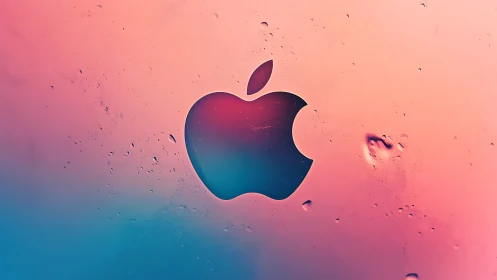 Soft gradient apple logo glows against dreamy pastel color haze
