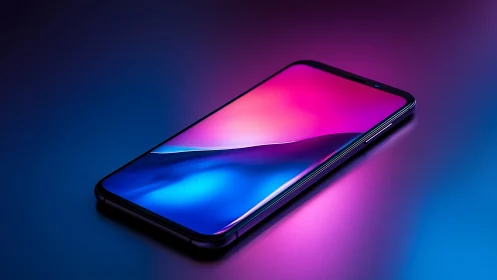 Premium Smartphone with Neon Gradient Display Rendered Against Chromatic Background.
