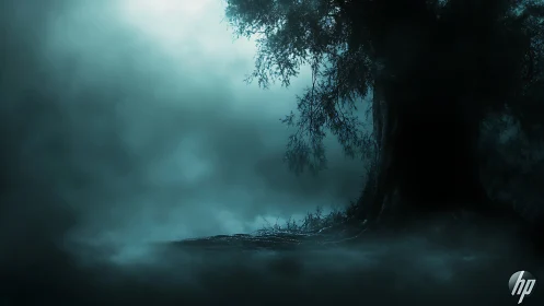 Moonlit roots whisper through the haunted teal mist