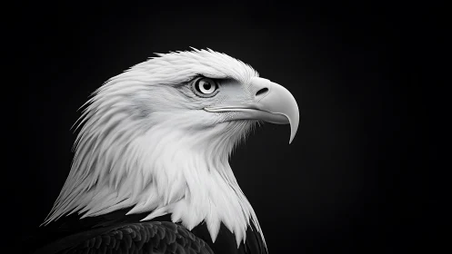 Majestic Bald Eagle Portrait in Detailed Black and White Art Style.