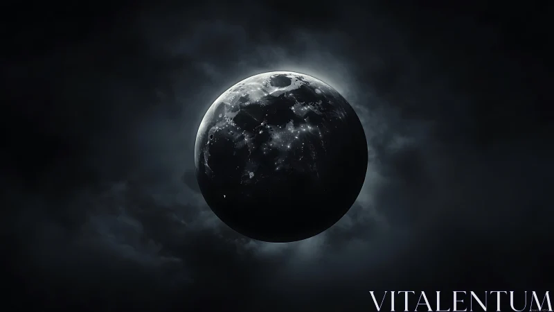 Midnight planet draped in storm-lit cosmic hush.