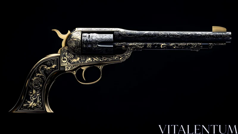 Ornate revolver profile with intricate gold filigree detailing.