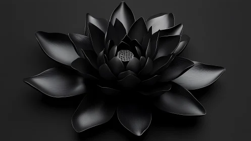 Black metallic lotus flower rendered on dark background