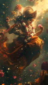 Dynamic Hindu goddess rendered in high-detail digital painting motion