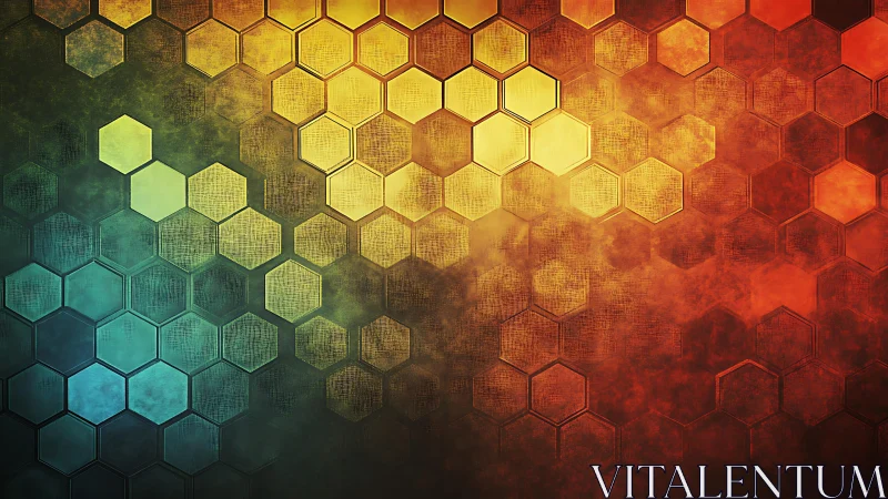 Vibrant hexagonal abstract background with grunge texture effect.