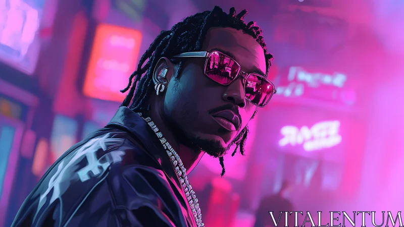 Neon city glow wraps a stylish man in vivid night color