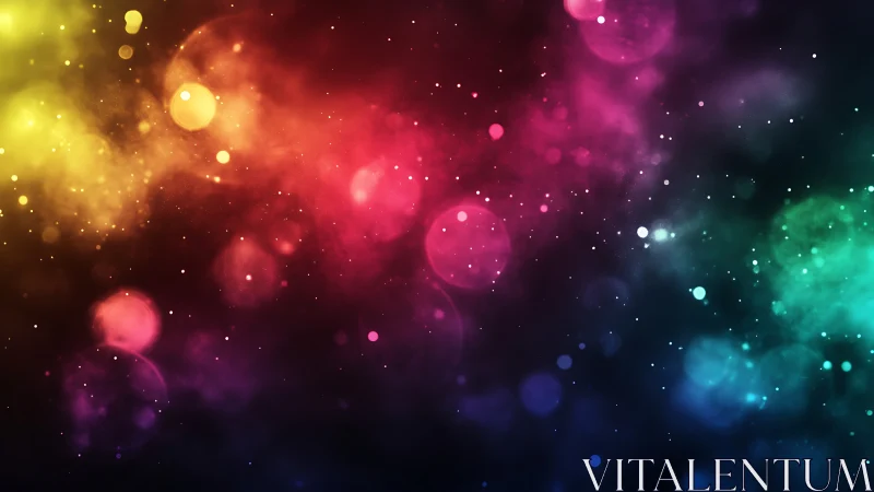 Nebula sparks drift through rainbow night like quiet fireworks