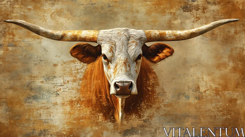 Longhorn guardian stares down the dust of the painted prairie.