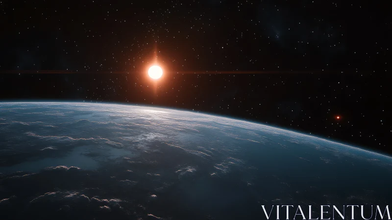 Star over planetary horizon in deep space environment.