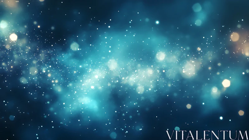 Nebulous teal starfield uses bokeh depth to suggest cosmic drift