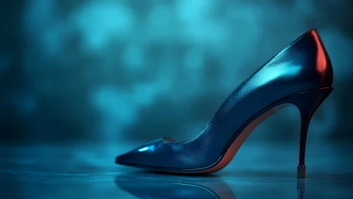 Elegant Blue High Heel Stiletto in Dramatic Lighting, Modern Style.