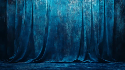 Blue fabric stage backdrop forms vertical draped surface
