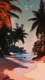 Tropical Paradise Cove Glows in Golden Sunset Light