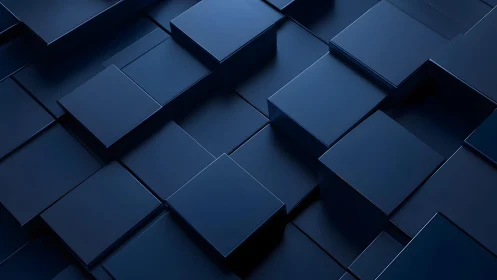Dark blue 3D geometric cubes abstract background in modern style.