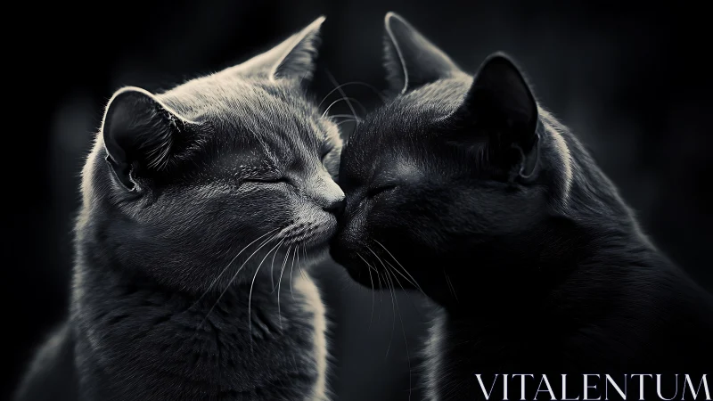 Two Felines in Intimate Profile. Monochromatic Portrait Study.