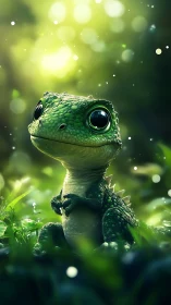 Bright-eyed forest gecko cradling secret dreams of dawn.