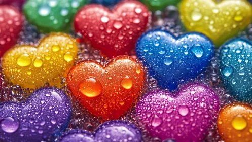 Multicolored Resin Hearts with Liquid Droplet Surface Texture.