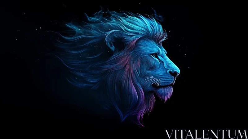 Bioluminescent lion profile with neon spectral mane dynamics.