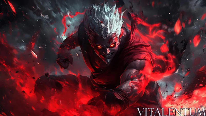 Volcanic berserker in mid-lunge with cascading plasma flames.