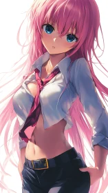 Pink-haired anime girl rendered with high-gloss lighting realism