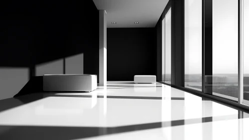 Minimalist Office Space with Panoramic Windows.
