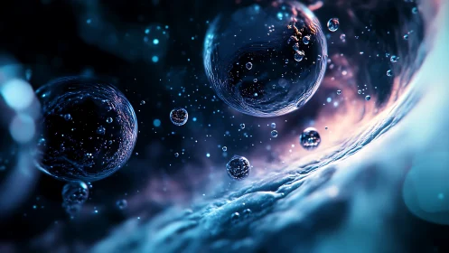 Abstract 3D bubbles in deep blue liquid environment.