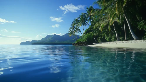 Tropical Volcanic Shoreline with Crystalline Shallow Water and Dense Vegetation