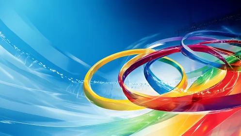 Kaleidoscope racing ribbons loop across an electric sky.