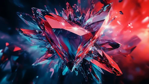 Shimmering crystal heart floating in a swirl of neon light.