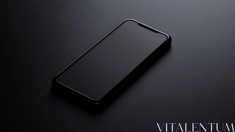 Black smartphone displayed on dark surface with soft lighting