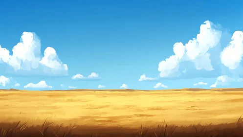 Soft summer clouds drifting above golden prairie calm.