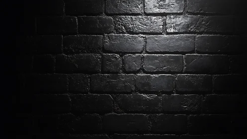 Dark brick wall surface shows directional overhead lighting