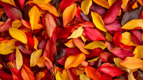 Overlapping autumn leaves form dense multicolored surface