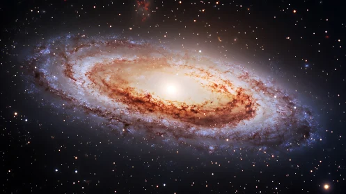 Spiral galaxy core glowing amid dense star field in space.