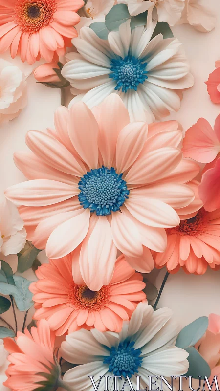 Vibrant blooms with blue centers capture spring beauty.