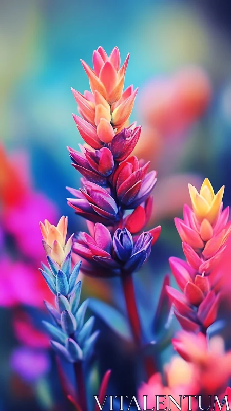 Stacked Bromeliad Inflorescences with Chromatic Gradient Transitions.