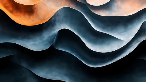 Undulating teal and ember waveforms with layered gradient depth